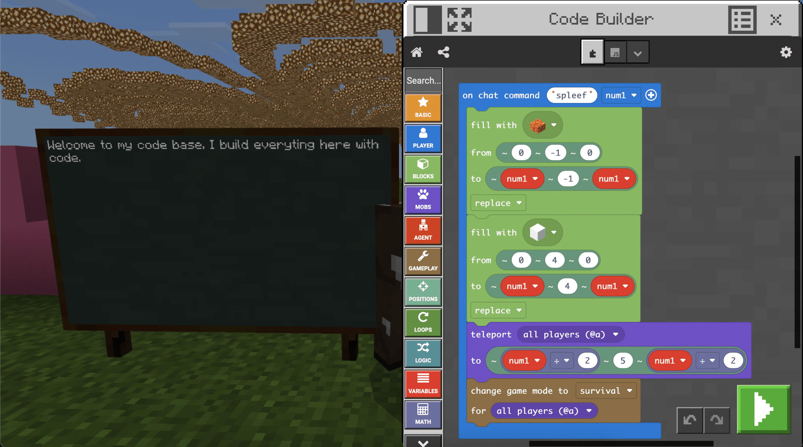 Code Builder in Minecraft Education – Minecraft Education